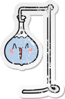 distressed sticker of a happy cartoon science experiment png