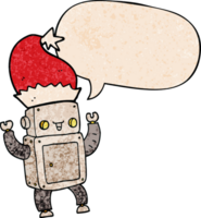 cartoon christmas robot and speech bubble in retro texture style png