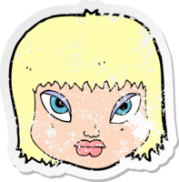 retro distressed sticker of a cartoon annoyed face png