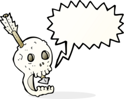 lustiger Cartoon-Totenkopf und Pfeil mit Sprechblase png