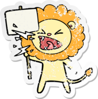 distressed sticker of a cartoon roaring lion protester png