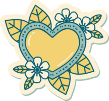 tattoo style sticker of a botanical heart png