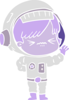 chica espacial de dibujos animados de estilo de color plano enojado saludando png