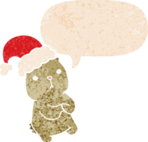 cartoon christmas bear worrying and speech bubble in retro textured style png