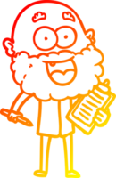 Warme Gradientenlinie Zeichnung Cartoon verrückter glücklicher Mann mit Bart und Klemmbrett für Notizen png