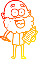 warm gradient line drawing cartoon crazy happy man with beard and clip board for notes png