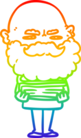 rainbow gradient line drawing cartoon man with beard frowning png