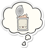 cartoon canned food and thought bubble as a printed sticker png