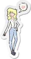 Retro-Distressed-Aufkleber einer verliebten Cartoon-Frau png