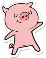 sticker of a happy cartoon pig waving png
