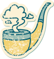 distressed sticker tattoo style icon of a smokers pipe png