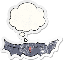 cartoon bat and thought bubble as a distressed worn sticker png