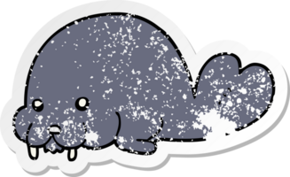 verontruste sticker van een schattige cartoon walrus png
