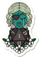 llorando medio orco personaje pícaro con una pegatina de rollo natural d20 png