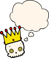 cartoon skull with crown and thought bubble in comic book style png