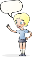 Cartoon winkende Frau mit Sprechblase png