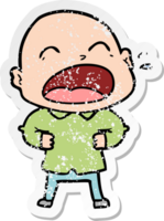 distressed sticker of a cartoon shouting bald man png