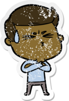 distressed sticker of a cartoon man sweating png