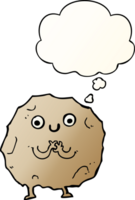 cartoon rock character and thought bubble in smooth gradient style png