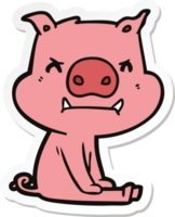 autocollant d'un cochon de dessin animé en colère assis png