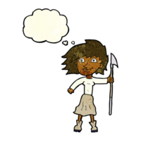 cartoon woman with spear with thought bubble png