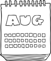 black and white cartoon calendar showing month of august png