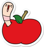 sticker of a cartoon worm in apple png