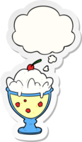 cartoon dessert and thought bubble as a printed sticker png