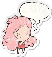 cute cartoon girl and speech bubble distressed sticker png