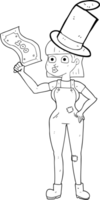 black and white cartoon woman holding on to money png