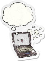 cartoon computer and thought bubble as a distressed worn sticker png