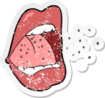retro distressed sticker of a cartoon sneezing mouth png