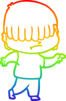 rainbow gradient line drawing cartoon boy with untidy hair png