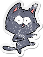 distressed sticker of a cartoon cat dancing png