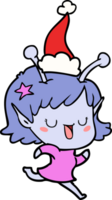 happy alien girl line drawing of a wearing santa hat png