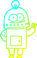 línea de gradiente frío dibujo robot de cartón feliz con bombilla png