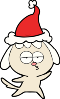 line drawing of a bored dog wearing santa hat png