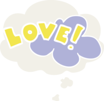 dessin animé mot amour et bulle de pensée dans un style rétro png