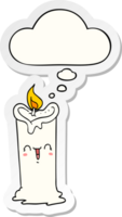 cartoon happy candle and thought bubble as a printed sticker png