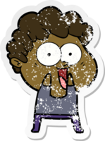 distressed sticker of a cartoon happy man png