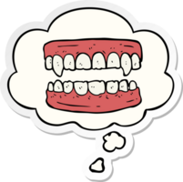 cartoon vampire teeth and thought bubble as a printed sticker png