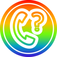 Auricular de teléfono con signo de interrogación circular en el espectro del arco iris png