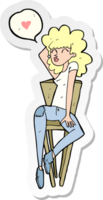 sticker of a cartoon woman posing on chair png