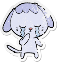 distressed sticker of a cartoon crying dog png