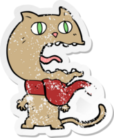 retro distressed sticker of a cartoon frightened cat png