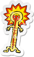 Retro beunruhigter Aufkleber eines heißen Cartoon-Thermometers png