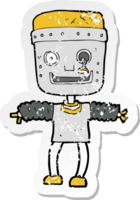 adesivo retrô angustiado de um robô de desenho animado png