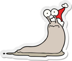 sticker cartoon of a slug wearing santa hat png