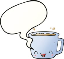 cartoon cup of coffee and speech bubble in smooth gradient style png