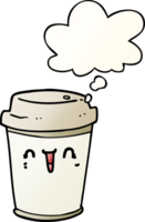 cartoon take out coffee and thought bubble in smooth gradient style png